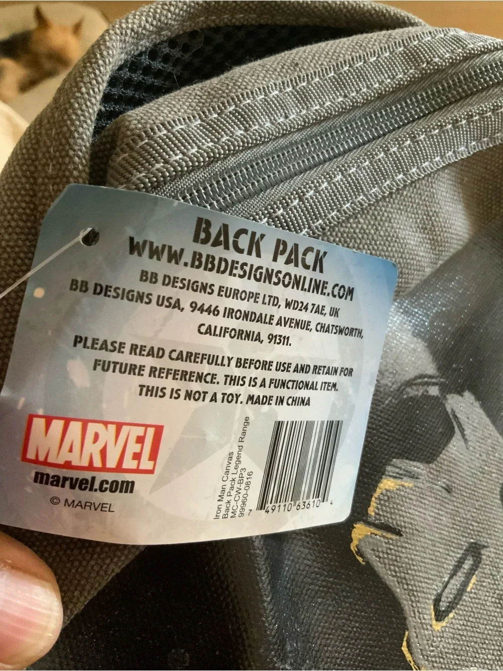 Marvel Iron Man Canvas Backpack Legend Range –Metallic tone grey & Black